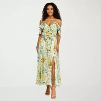 Premier Amour Womens Short Sleeve Cold-Shoulder Floral Midi Fit + Flare Dress