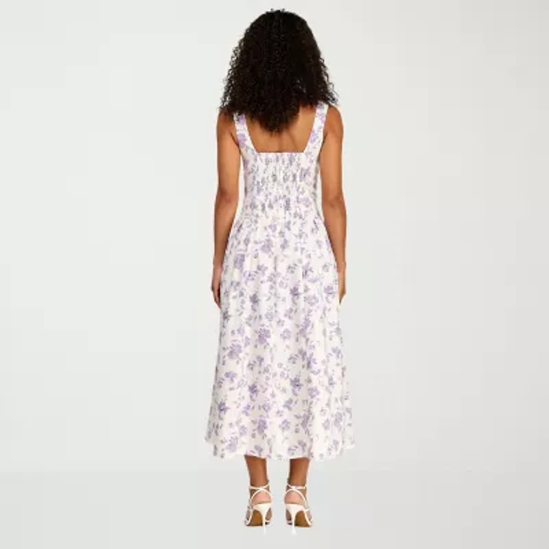 Premier Amour Womens Sleeveless Floral Midi Fit + Flare Dress