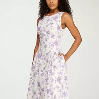 Premier Amour Womens Sleeveless Floral Midi Fit + Flare Dress