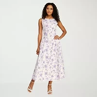 Premier Amour Womens Sleeveless Floral Midi Fit + Flare Dress