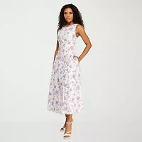 Premier Amour Womens Sleeveless Floral Midi Fit + Flare Dress