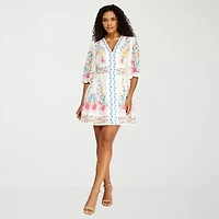 Premier Amour Womens 3/4 Sleeve Floral Fit + Flare Dress
