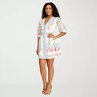Premier Amour Womens 3/4 Sleeve Floral Fit + Flare Dress