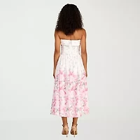 Premier Amour Womens Strapless  Floral Midi Fit + Flare Dress