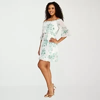 Premier Amour Womens Off The Shoulder Short Sleeve Floral Midi Fit + Flare Dress