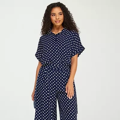 Premier Amour Womens V Neck Short Sleeve Blouse