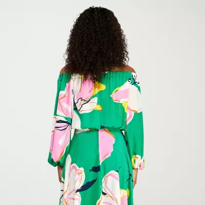 Premier Amour Womens Straight Neck Long Sleeve Blouse