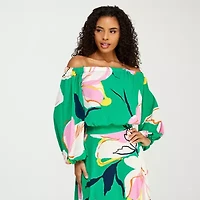 Premier Amour Womens Straight Neck Long Sleeve Blouse