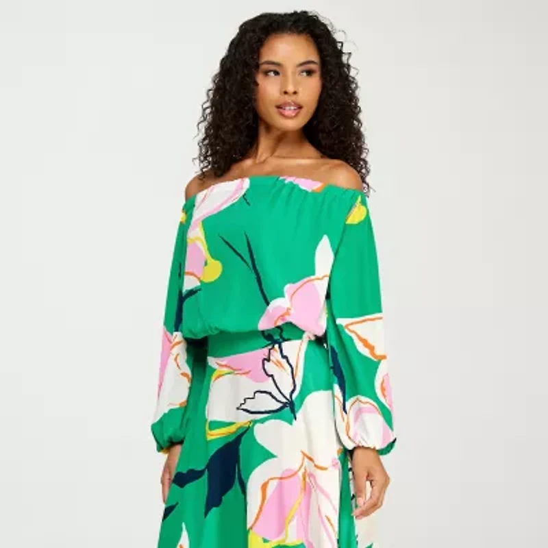 Premier Amour Womens Straight Neck Long Sleeve Blouse