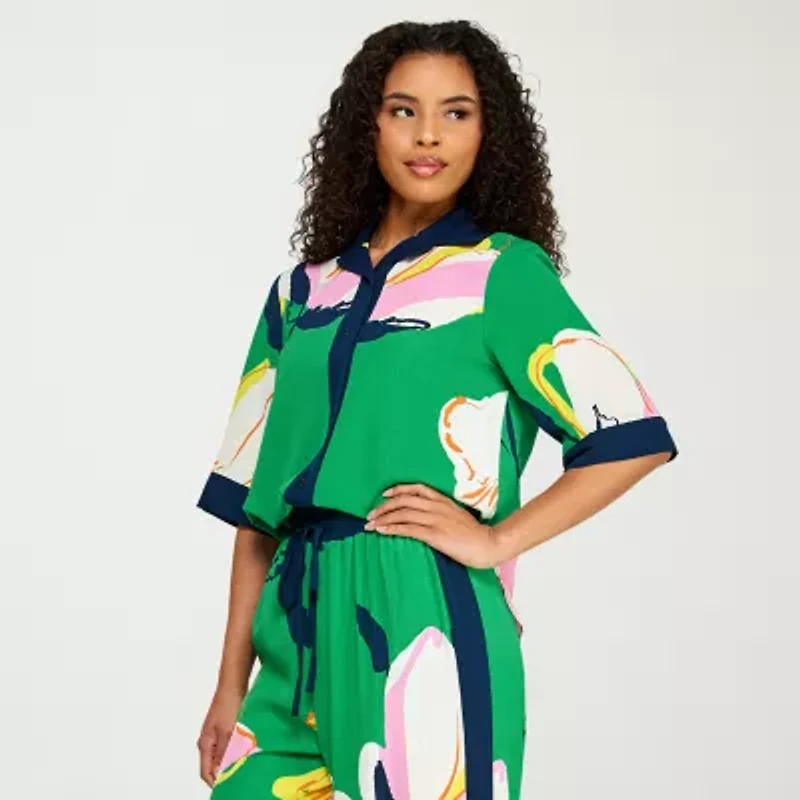 Premier Amour Womens Short Sleeve Floral Blouse