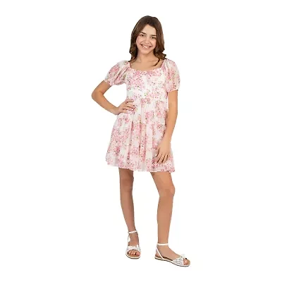 Rare Editions Big Kid Girls Short Sleeve Puffed A-Line Dress