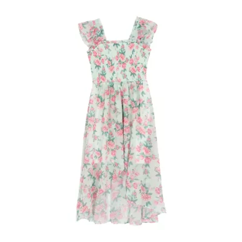 Rare Editions Big Kid Girls Sleeveless Flutter Floral Maxi Dress