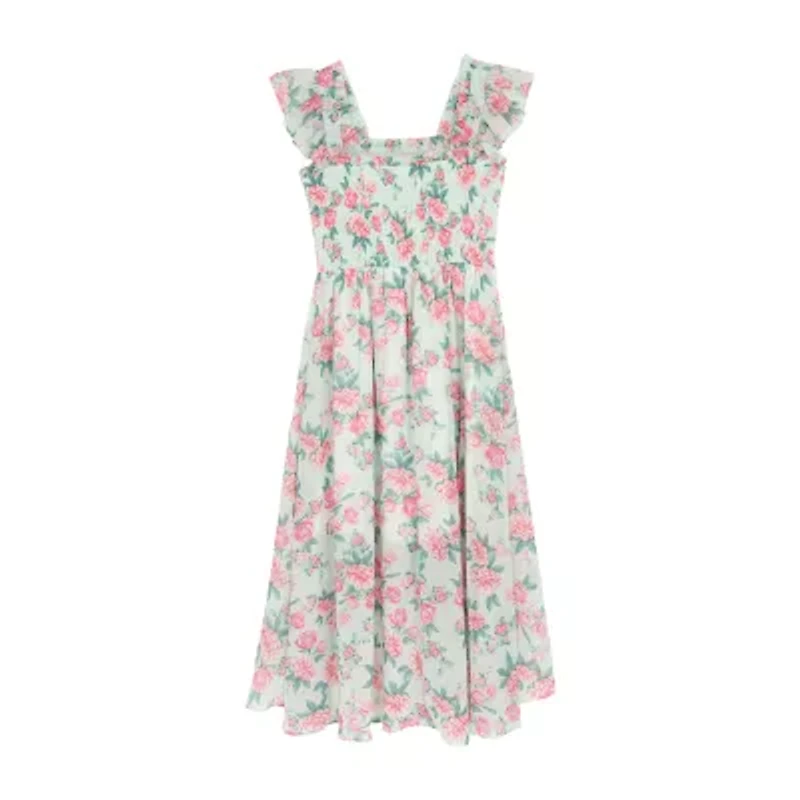 Rare Editions Big Kid Girls Sleeveless Flutter Floral Maxi Dress