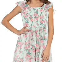 Rare Editions Big Kid Girls Sleeveless Flutter Floral Maxi Dress