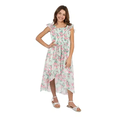 Rare Editions Big Kid Girls Sleeveless Flutter Floral Maxi Dress