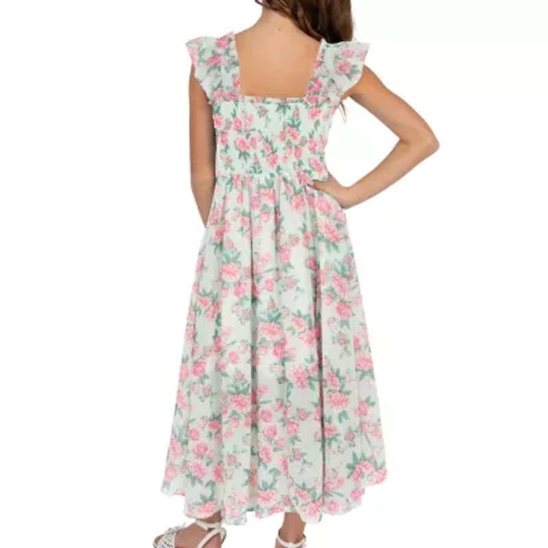 Rare Editions Big Kid Girls Sleeveless Flutter Floral Maxi Dress