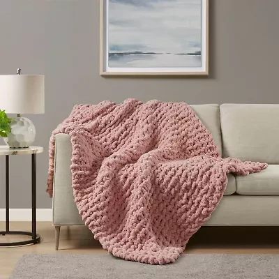 Madison Park Chenille Handmade Chunky Knit Lightweight Throw