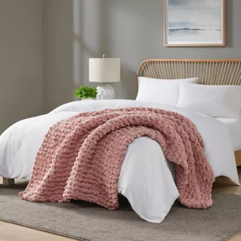 Madison Park Chenille Handmade Chunky Knit Lightweight Throw