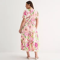 Be by CHETTA B Womens Plus Short Sleeve Floral Maxi Dress
