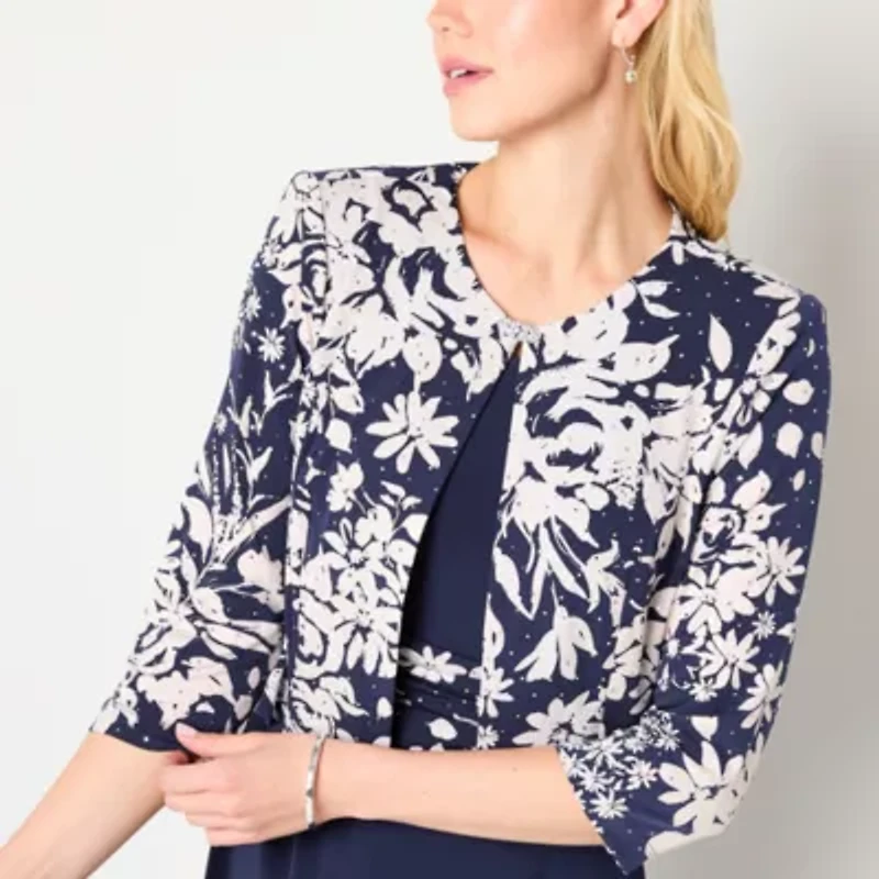 Jessica Howard Womens Floral Midi Jacket Dress