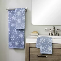 Saturday Knight Scattered Snowflakes Embellished Holiday Bath Towel