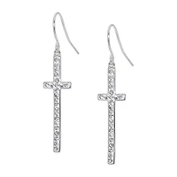 Sparkle Allure Womens Crystal Pure Silver Over Brass Cross Drop Earrings