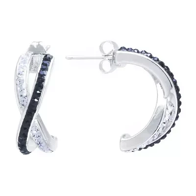 Sparkle Allure Womens Black Crystal 20.5mm Hoop Earrings