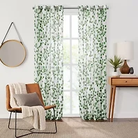 Fieldcrest Arden Botanical Leaf Cotton Grommet Top Sheer Single Curtain Panel