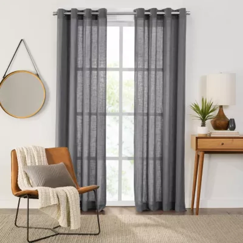 Fieldcrest Arden Solid Cotton Grommet Top Sheer Single Curtain Panel