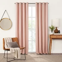 Fieldcrest Devin Solid Cotton Chambray Grommet Top Energy Saving 100% Blackout Single Curtain Panel