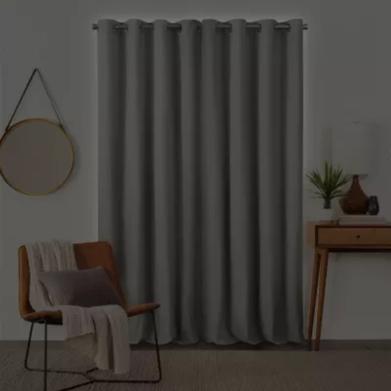 Fieldcrest Devin Solid Cotton Chambray Grommet Top Energy Saving 100% Blackout Single Curtain Panel