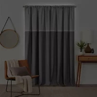 Fieldcrest Devin Flippable Stripe Cotton Chambray Rod Pocket Energy Saving 100% Blackout Single Curtain Panel
