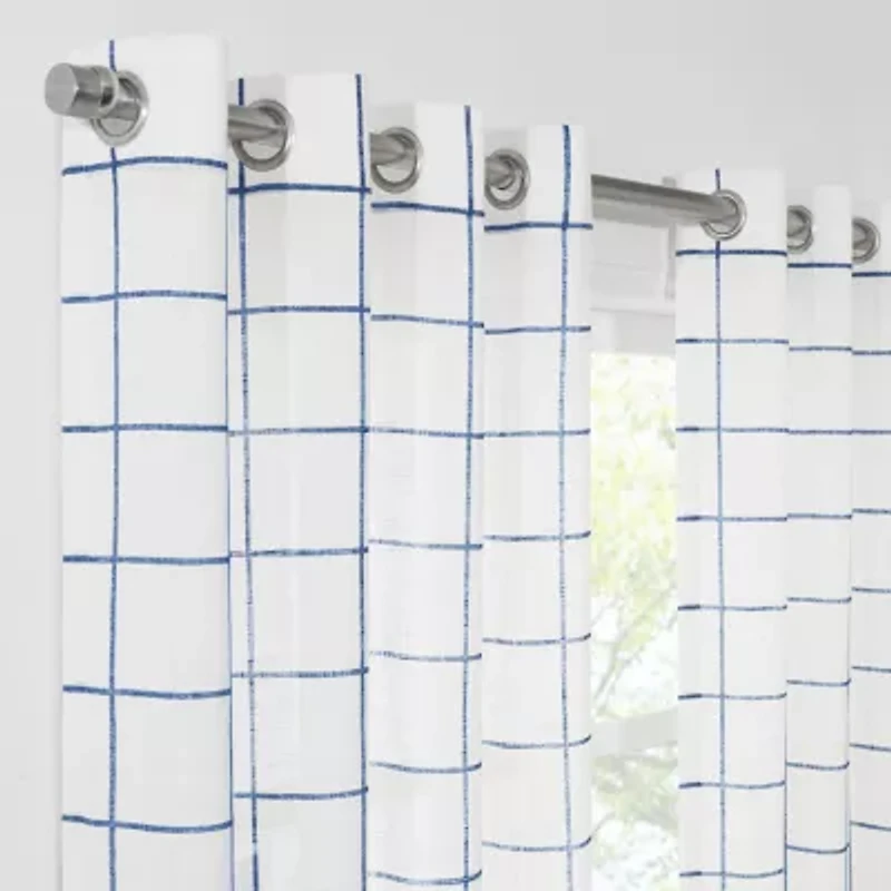 Fieldcrest Arden Windowpane Cotton Grommet Top Sheer Single Curtain Panel
