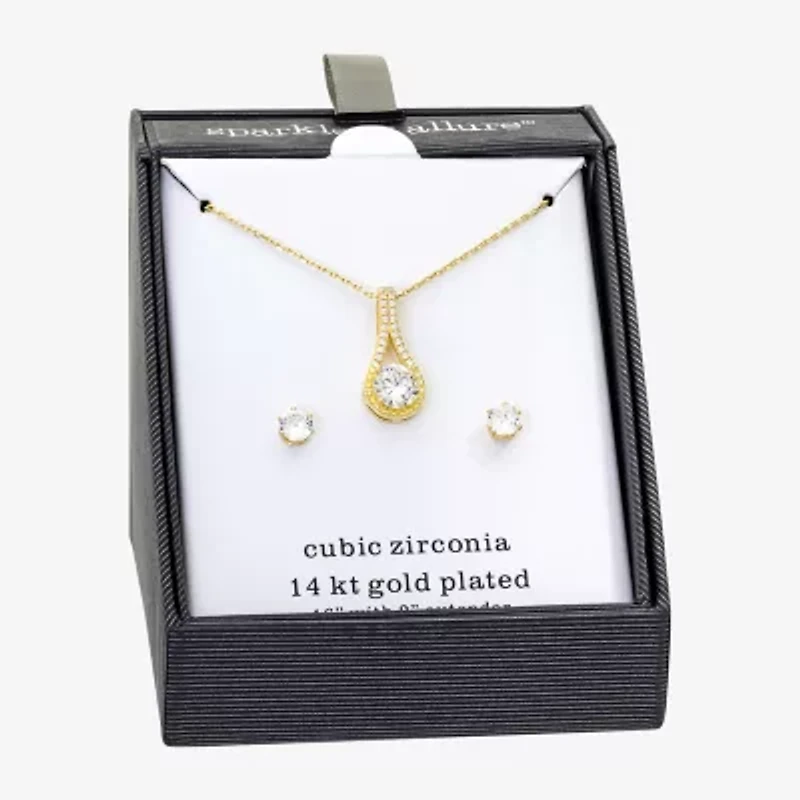 Sparkle Allure Womens Cubic Zirconia 14K Gold Over Brass Round 2-pc. Jewelry Set