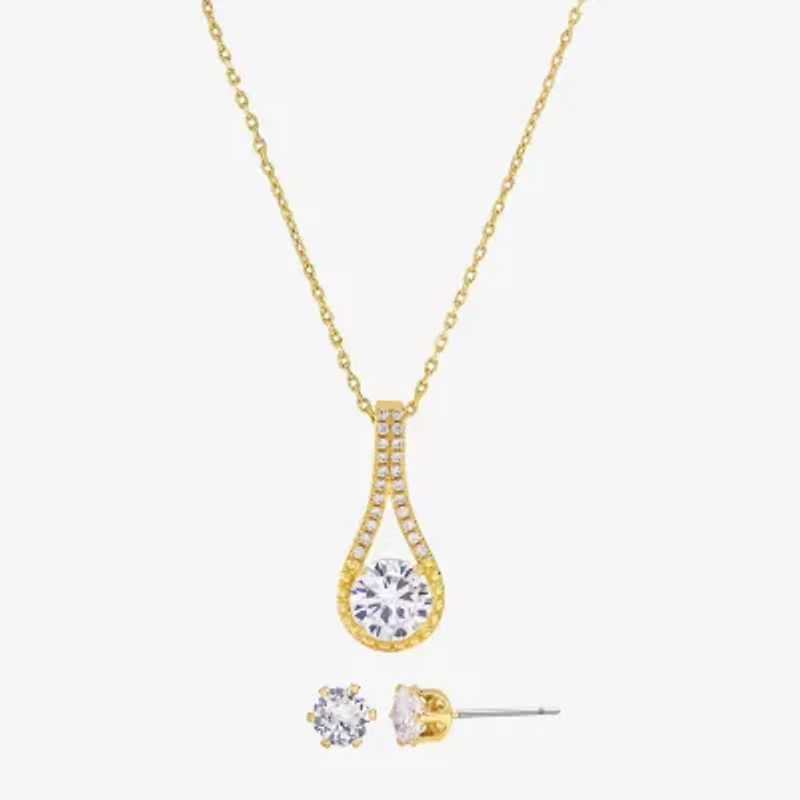Sparkle Allure Womens Cubic Zirconia 14K Gold Over Brass Round 2-pc. Jewelry Set