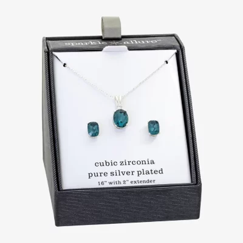 Sparkle Allure Womens Blue Cubic Zirconia Pure Silver Over Brass Oval 2-pc. Jewelry Set
