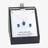 Sparkle Allure Womens Blue Cubic Zirconia Pure Silver Over Brass Oval 2-pc. Jewelry Set