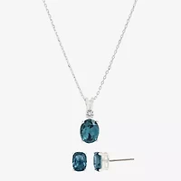 Sparkle Allure Womens Blue Cubic Zirconia Pure Silver Over Brass Oval 2-pc. Jewelry Set