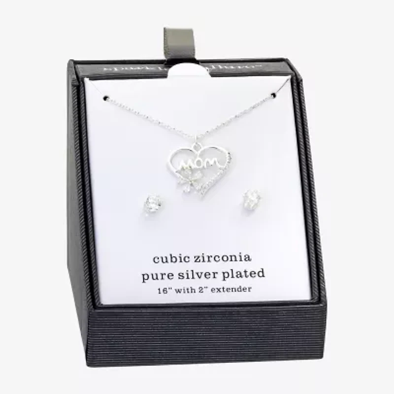 Sparkle Allure Mom Womens Cubic Zirconia Pure Silver Over Brass Heart 2-pc. Jewelry Set