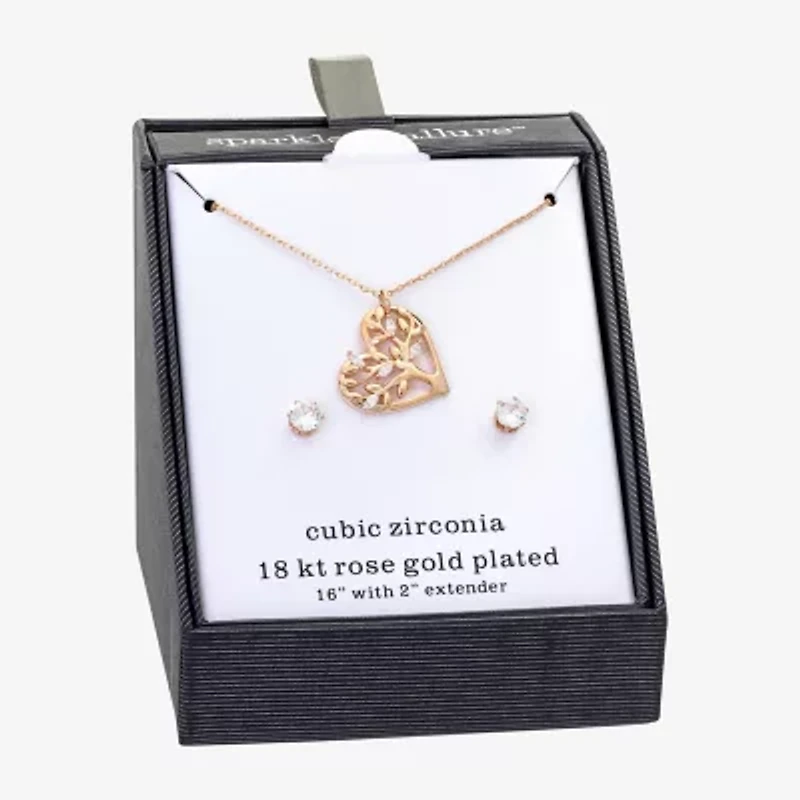 Sparkle Allure Womens Cubic Zirconia 18K Rose Gold Over Brass Heart 2-pc. Jewelry Set