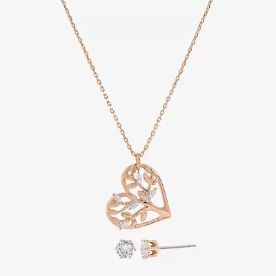 Sparkle Allure Womens Cubic Zirconia 18K Rose Gold Over Brass Heart 2-pc. Jewelry Set