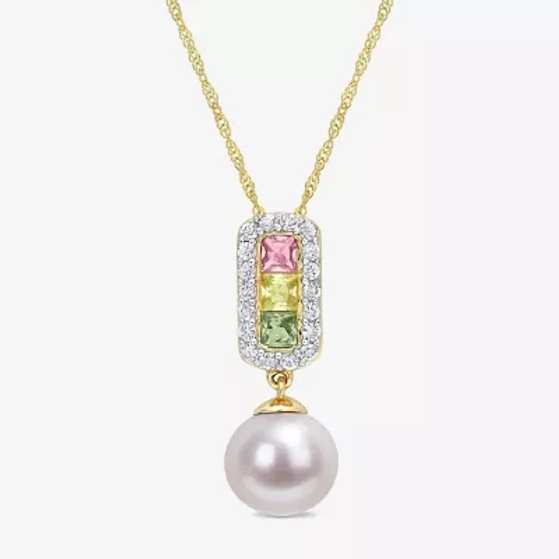 Womens White Cultured Freshwater Pearl 14K Gold 17 Inch Pendant Necklace