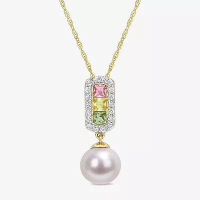 Womens White Cultured Freshwater Pearl 14K Gold 17 Inch Pendant Necklace
