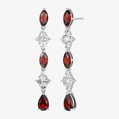 Womens Genuine Red Garnet Sterling Silver Drop Earrings
