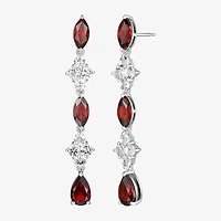 Womens Genuine Red Garnet Sterling Silver Drop Earrings