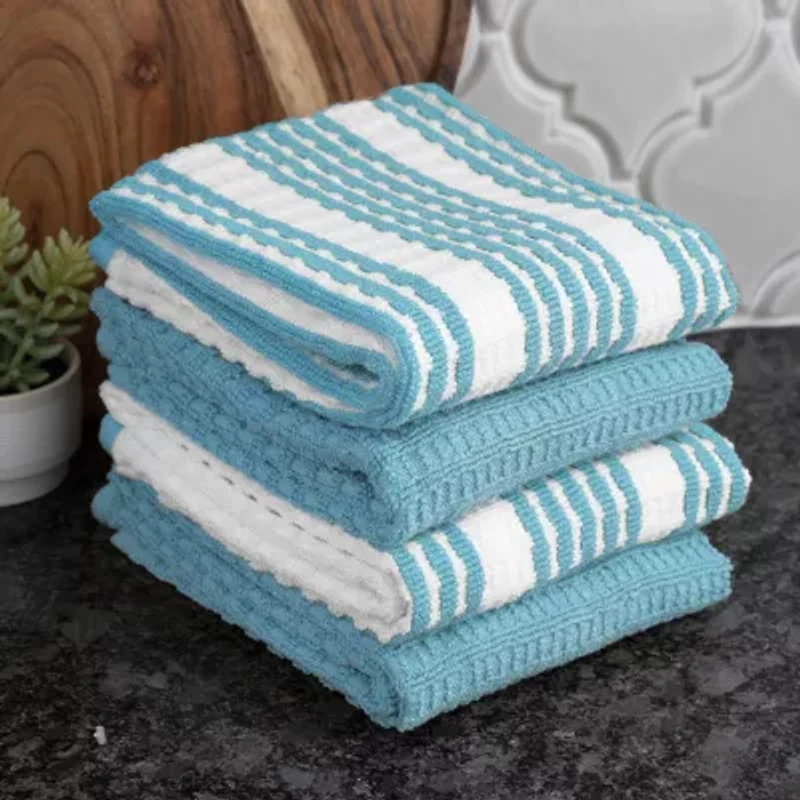 T-Fal Solid and Stripe Waffle 4-pc. Kitchen Towel Set