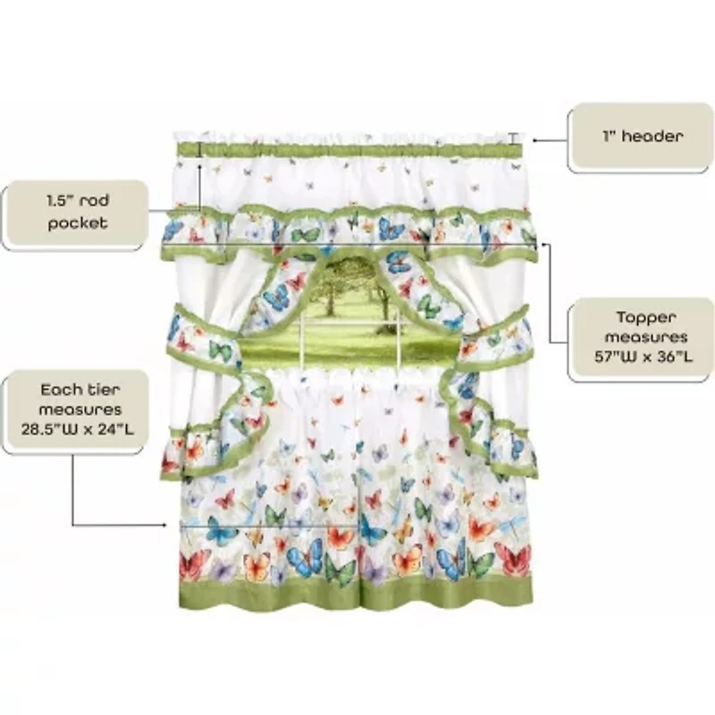 Achim Butterflies 3-pc. Rod Pocket Kitchen Curtains & Drapes Window Set
