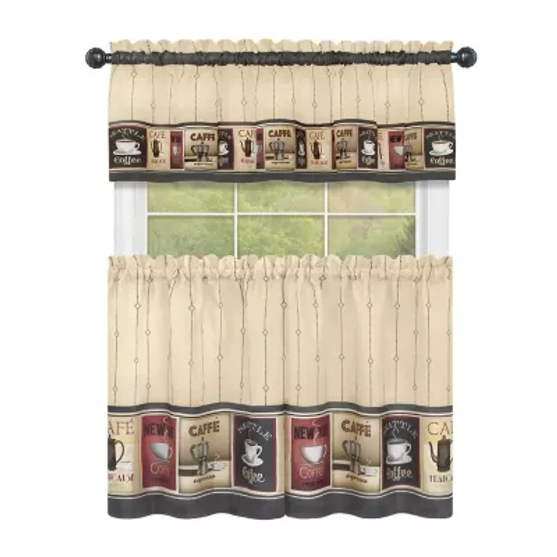 Achim Cozy Cafe 3-pc. Rod Pocket Kitchen Curtains & Drapes Window Set