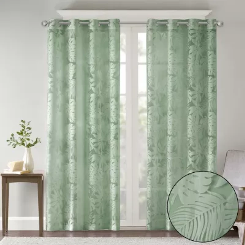 Madison Park Kauna Palm Leaf Grommet Top Sheer Single Curtain Panel