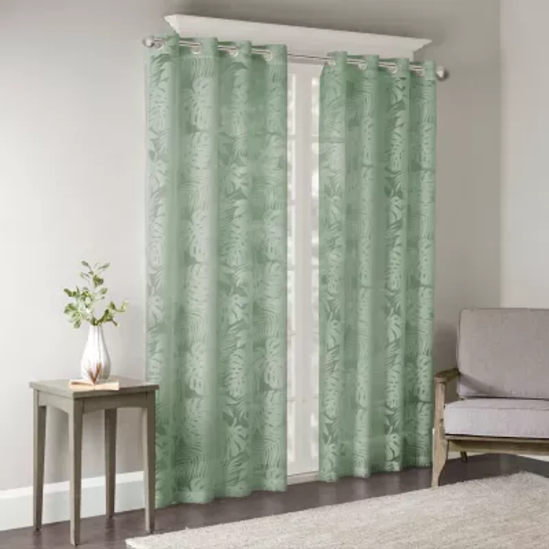 Madison Park Kauna Palm Leaf Grommet Top Sheer Single Curtain Panel
